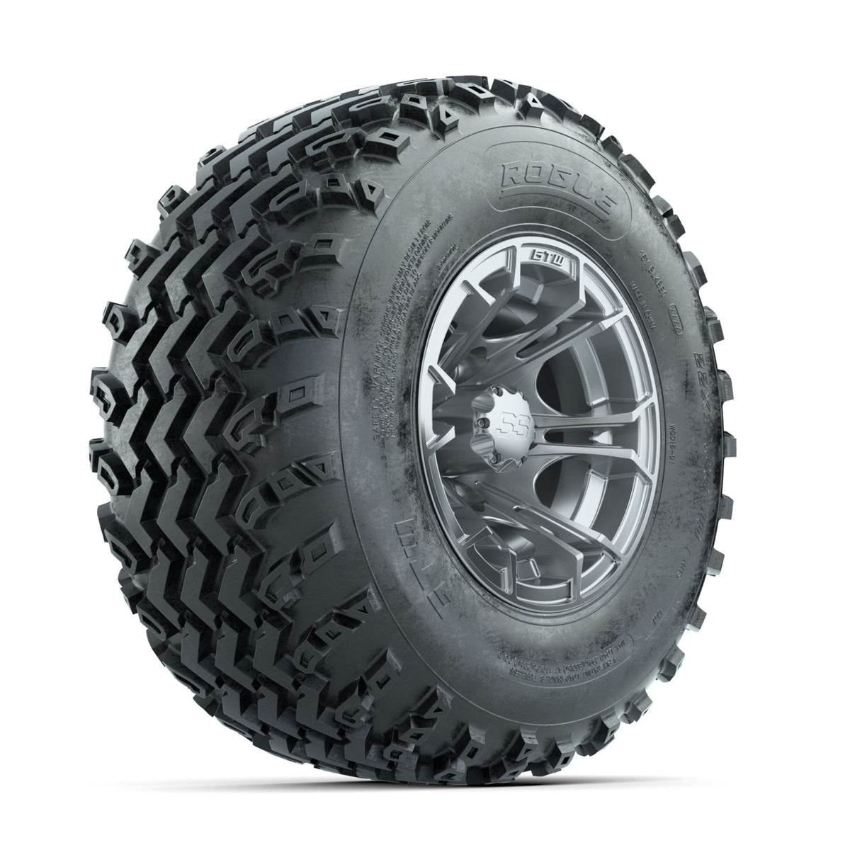 GTW Spyder Silver 10 in Wheels with 22x11.00-10 Rogue All Terrain Tires ‚Äì Full Set