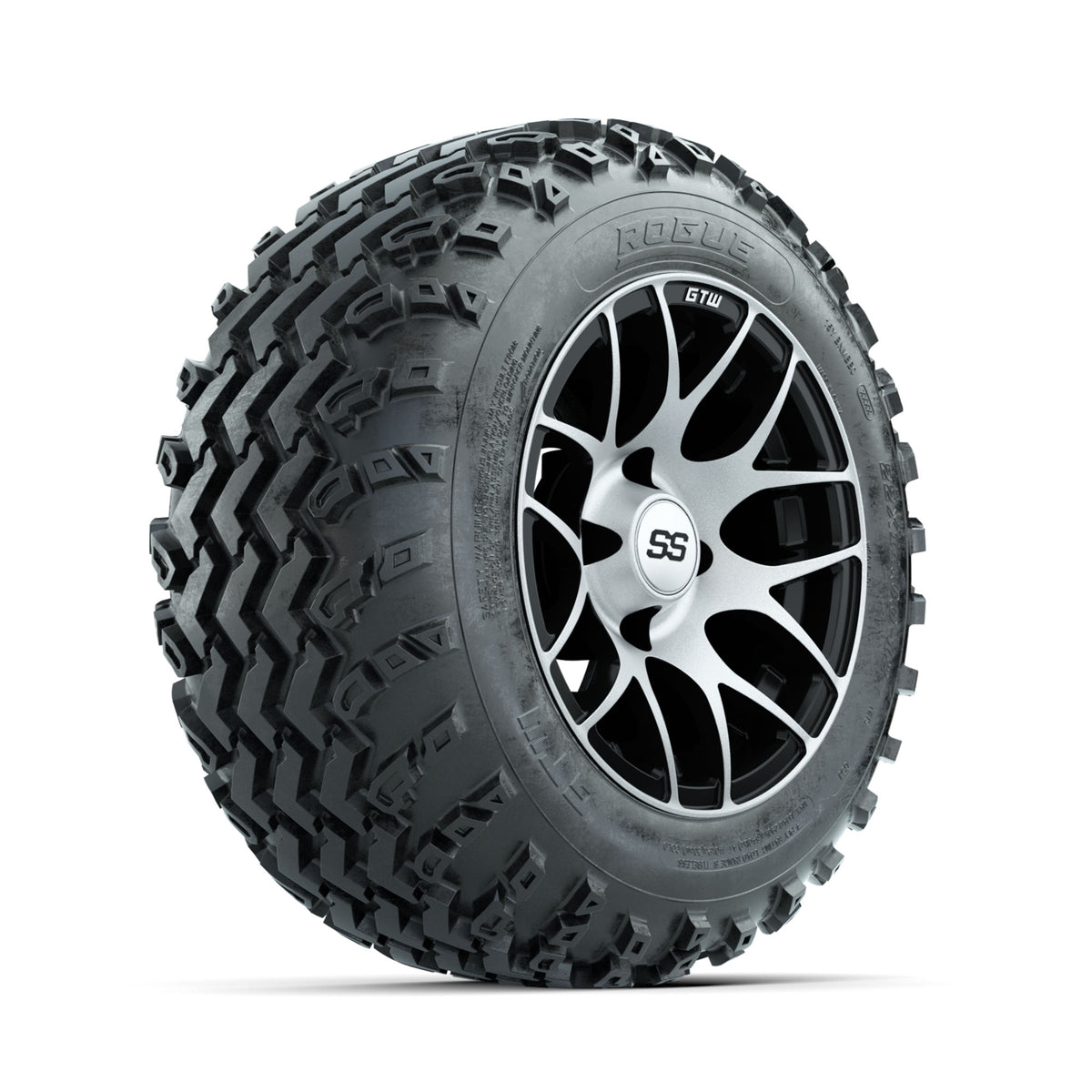 GTW Pursuit Machined/Black 12 in Wheels with 22x11.00-12 Rogue All Terrain Tires ‚Äì Full Set