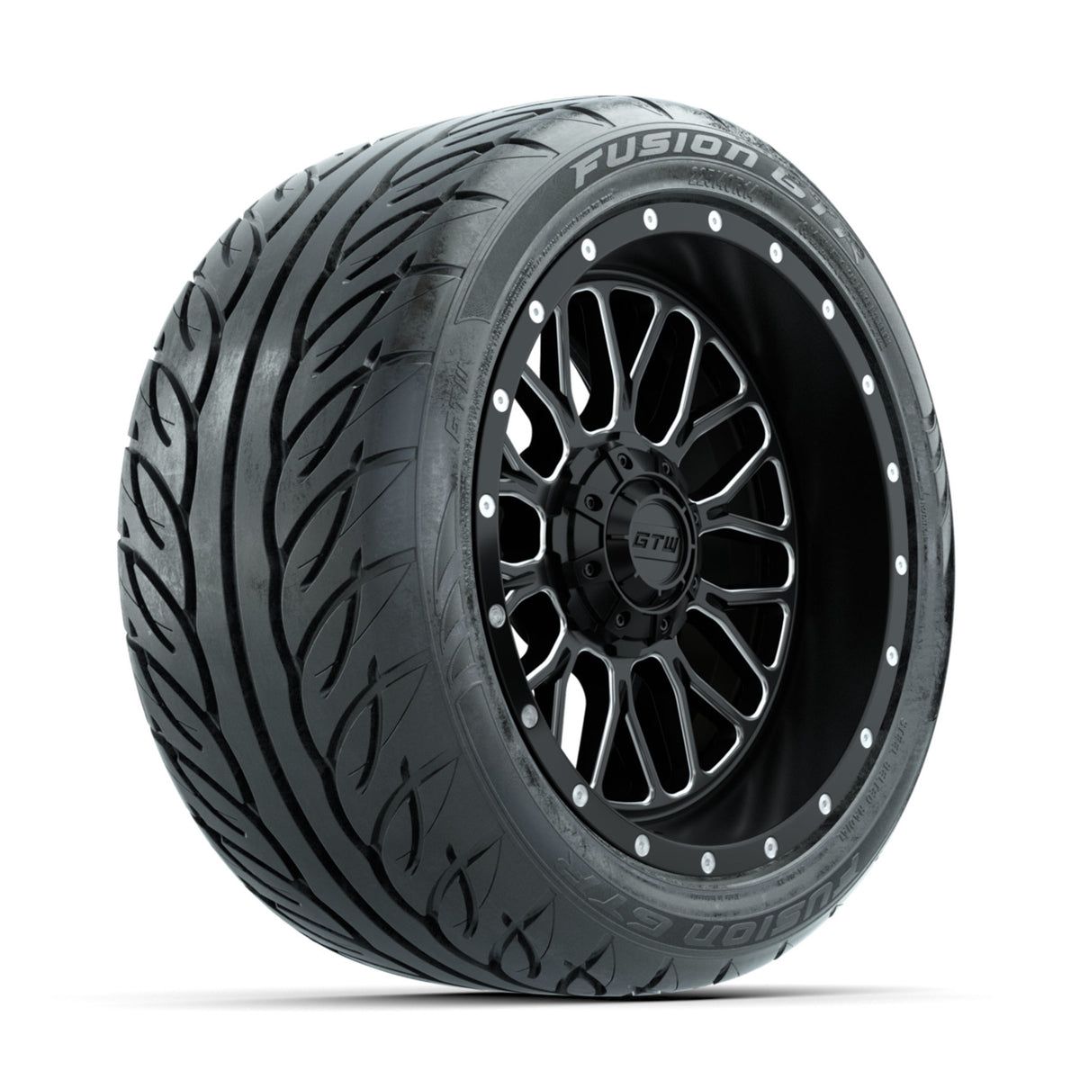 GTW Helix Machined/Black 14 in Wheels with 225/40-R14 Fusion GTR Street Tires ‚Äì Full Set
