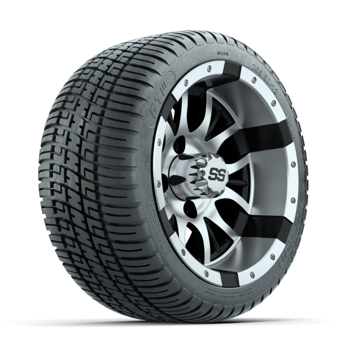 GTW Diesel Machined/Black 12 in Wheels with 205/30-12 Fusion Street Tires ‚Äì Full Set