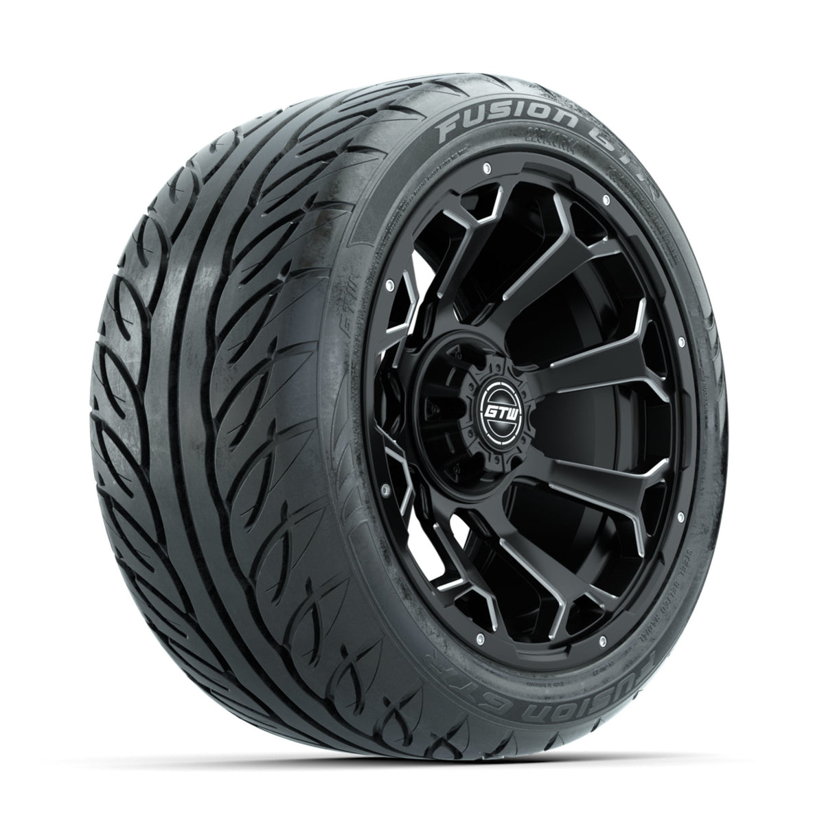 GTW Raven Off-Road Matte Black/Ball Milled 14 in Wheels with 225/40-R14 Fusion GTR Street Tires ‚Äì Full Set