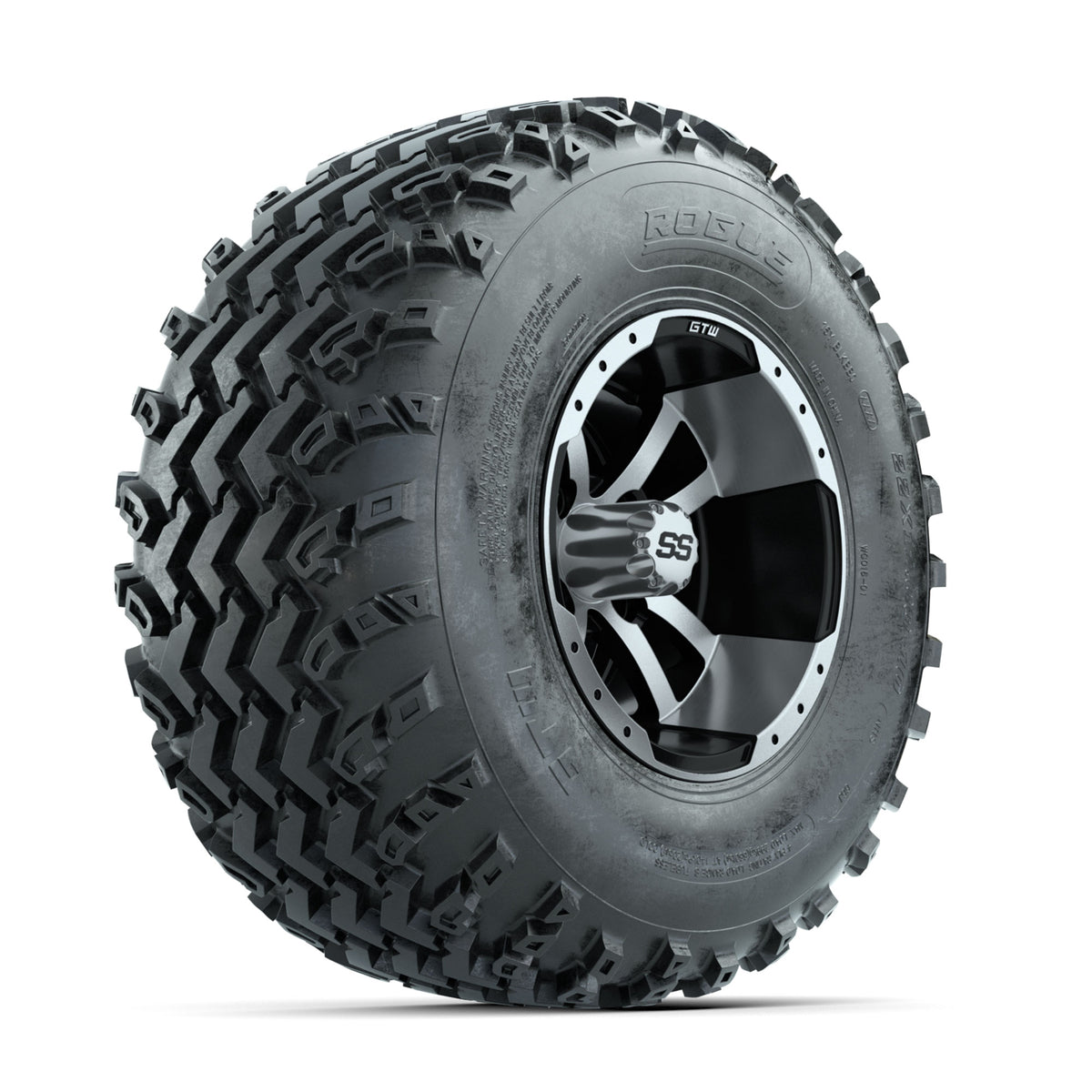 GTW Storm Trooper Machined/Black 10 in Wheels with 22x11.00-10 Rogue All Terrain Tires ‚Äì Full Set