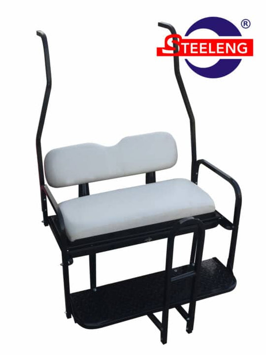 Rear Flip Seat For Club Car DS Golf Cart 2000-2013 Model (White Cushion w/t Grab Bar Attachment)