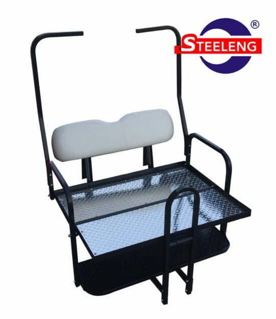 Rear Flip Seat For Club Car DS Golf Cart 1982-2000 Model (White Cushion w/t Grab Bar Attachment)