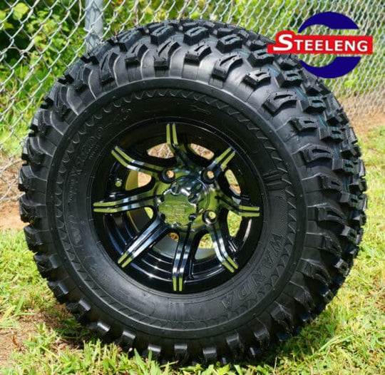 SGC 10" Spider Machined/Black Wheel - Aluminum Alloy / STEELENG 22"x11"-10" All Terrain Tire DOT approved Tires Combo - Set of 4
