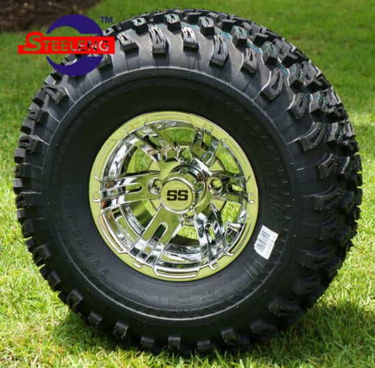 SGC 10" Bulldog Chrome Wheel - Aluminum Alloy / STEELENG 22"x11"-10" All Terrain Tire DOT approved Tires Combo - Set of 4