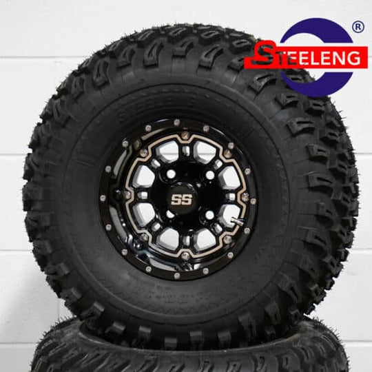 SGC 10" Panther Glossy Black Wheel - Aluminum Alloy / STEELENG 22"x11"-10" All Terrain Tire DOT approved Tires Combo - Set of 4