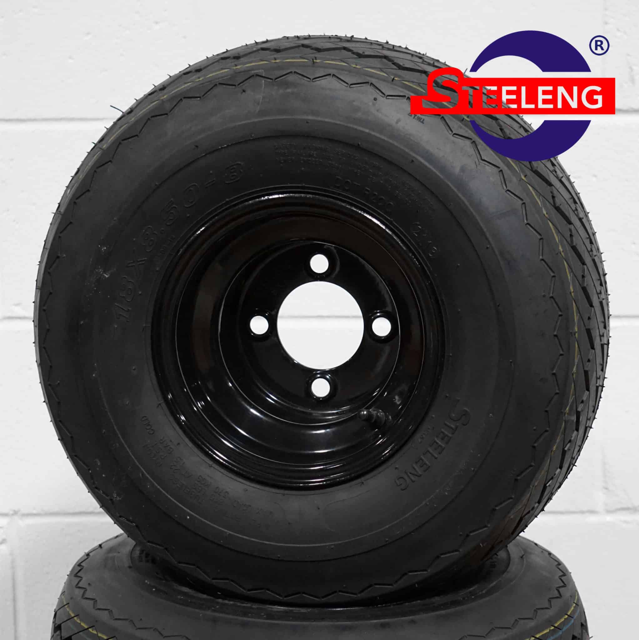 8″ Black Steel Wheels -18″x8.5″-8″ Sawtooth Pattern Tires - WT0801