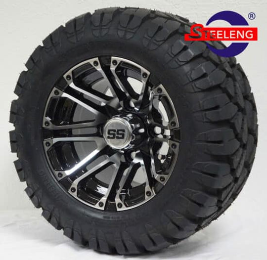 SGC 10" Lancer Machined/Black Wheel - Aluminum Alloy / STEELENG 18"x9"-10" STINGER All Terrain Tire DOT approved Tires Combo - Set of 4