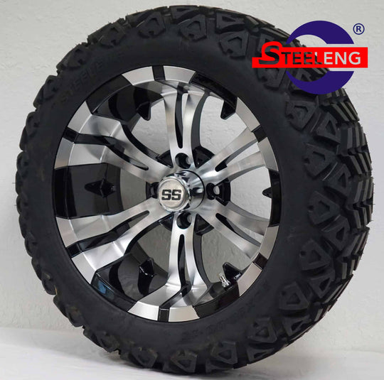 SGC 15" Vampire Machined/Black Wheel - Aluminum Alloy / STEELENG 23"x10"-15" AT Tire DOT approved Tires Combo - Set of 4
