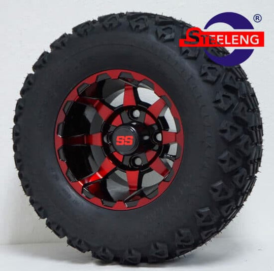 SGC 10" Vortex Red/Black Wheel - Aluminum Alloy / STEELENG 20"x10"-10" All Terrain Tire DOT approved Tires Combo - Set of 4