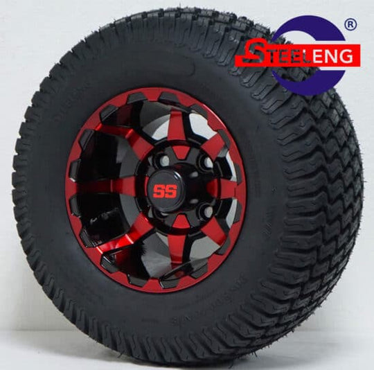 SGC 10"x7" Red/Black -VORTEX- Aluminum Alloy Wheels / Tires (Optional) Combo Tires Combo - Set of 4