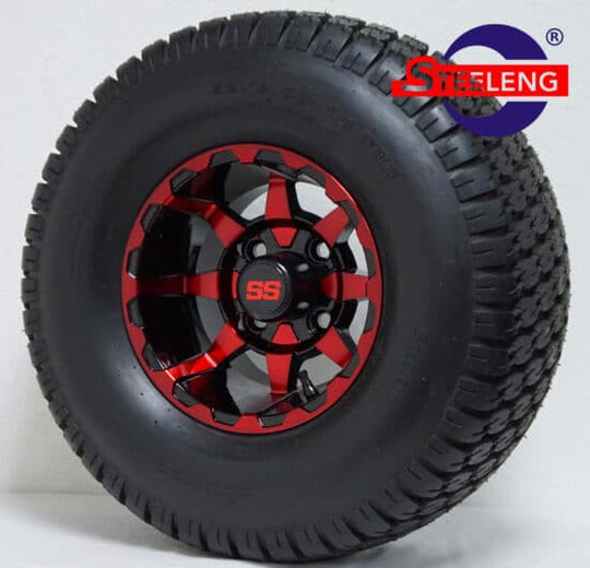 SGC 10"x7" Red/Black -VORTEX- Aluminum Alloy Wheels / Tires (Optional) Combo Tires Combo - Set of 4