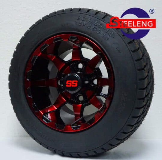 SGC 10"x7" Red/Black -VORTEX- Aluminum Alloy Wheels / Tires (Optional) Combo Tires Combo - Set of 4