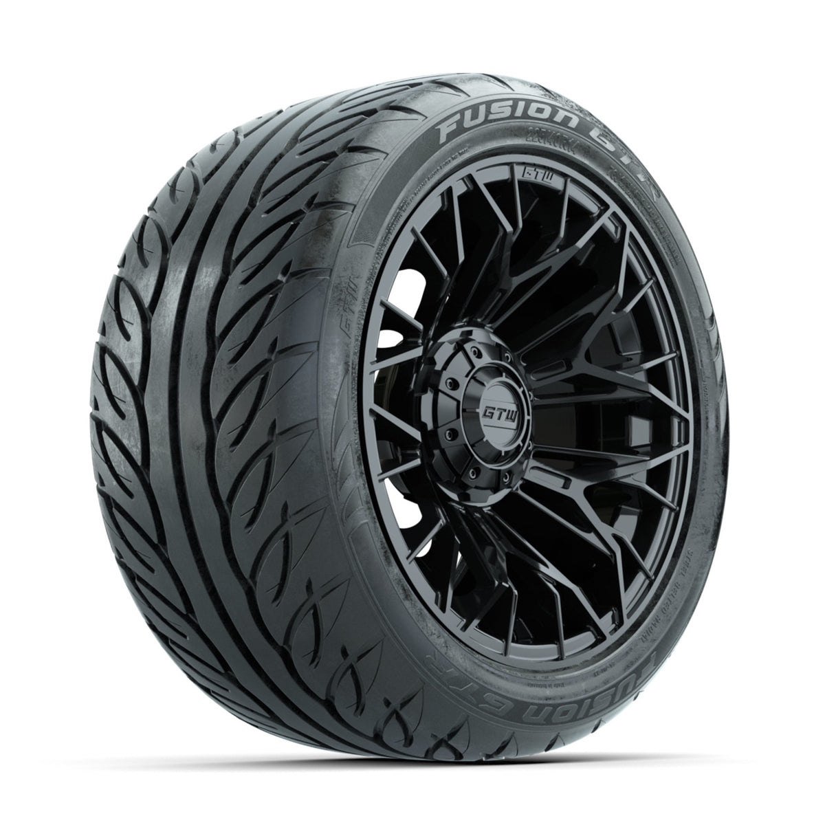GTW Stellar Matte Black 14 in Wheels with 225/40-R14 Fusion GTR Street Tires ‚Äì Full Set