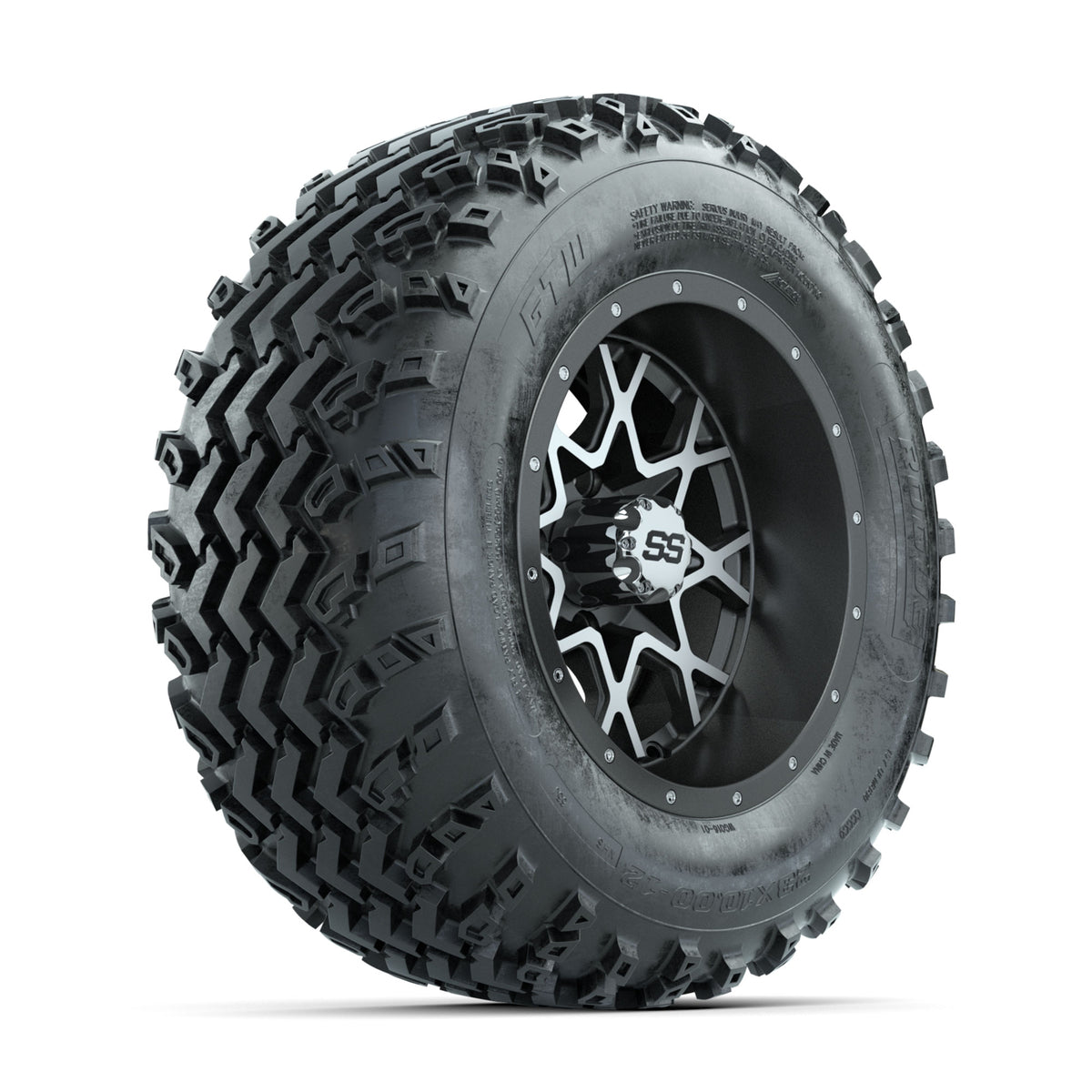 GTW Vortex Machined/Matte Grey 12 in Wheels with 23x10.00-12 Rogue All Terrain Tires ‚Äì Full Set