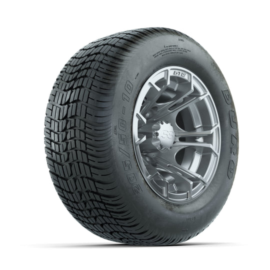 GTW Spyder Silver Brush 10 in Wheels with 205/50-10 Duro Low-profile Tires ‚Äì Full Set