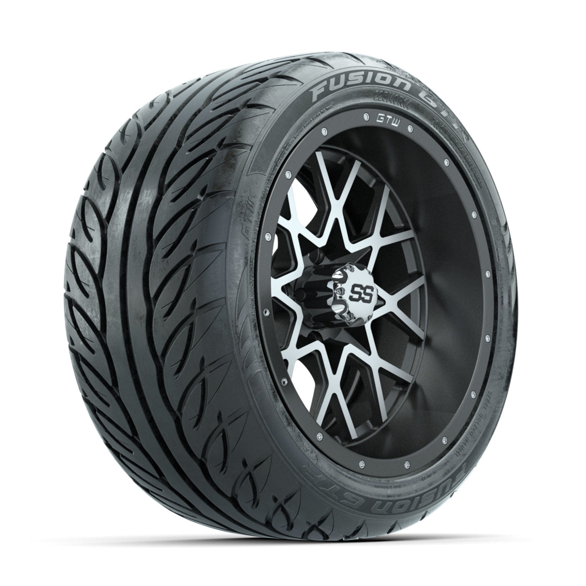 GTW Vortex Machined/Matte Grey 14 in Wheels with 225/40-R14 Fusion GTR Street Tires ‚Äì Full Set