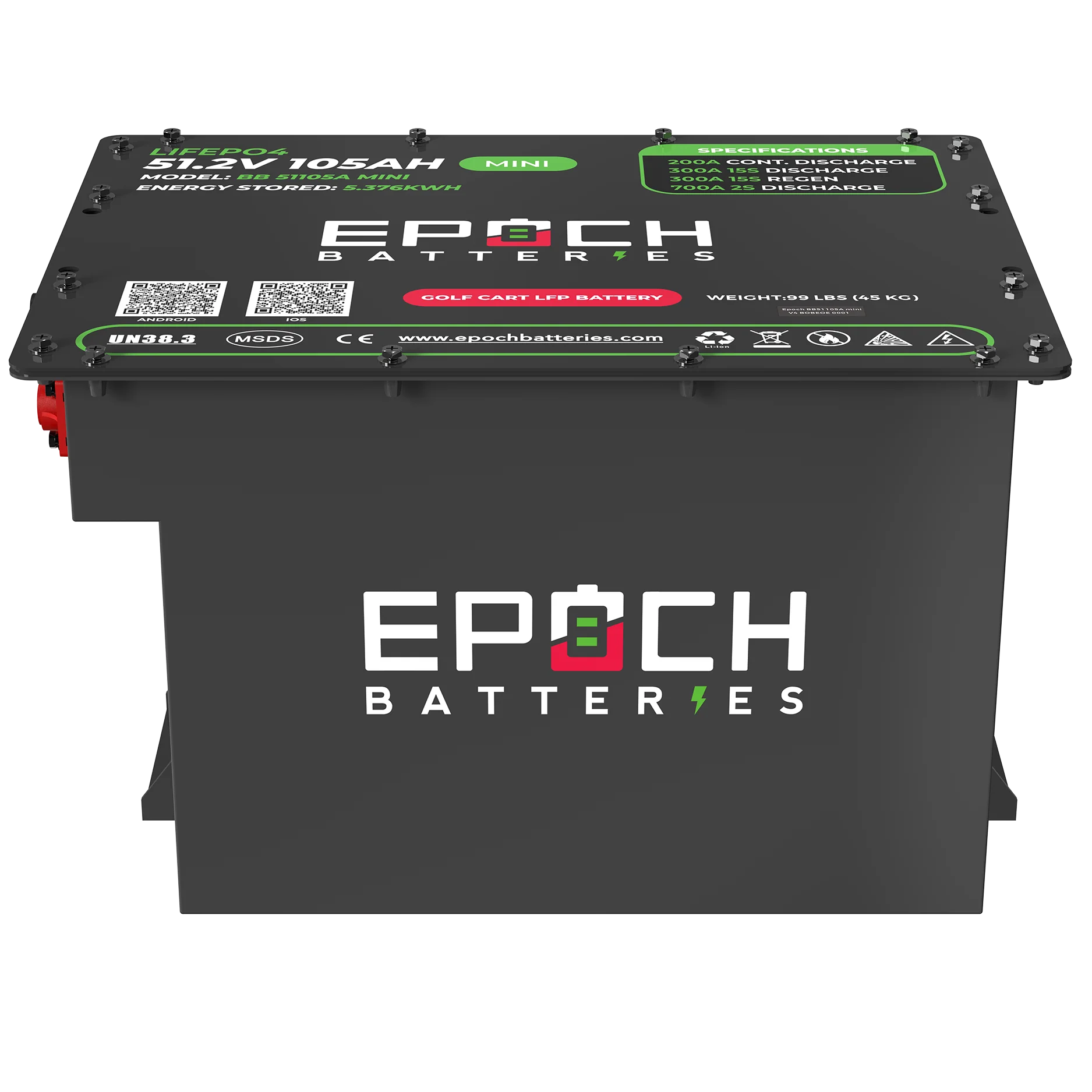 Epoch 48V 105Ah MINI - Lithium (LiFePO4) Golf Cart Battery - Complete Kit