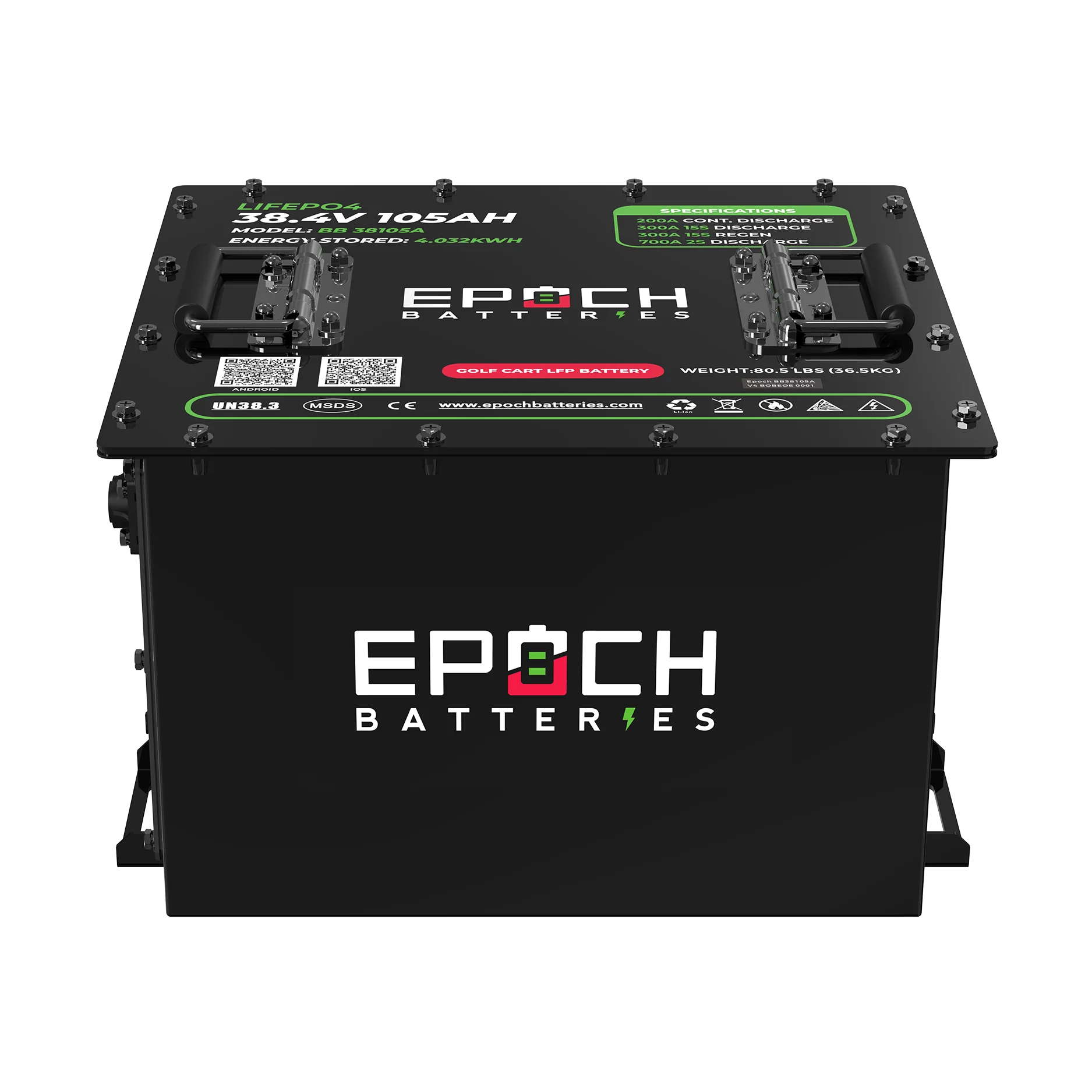 Epoch 36V 105Ah Lithium (LiFePO4) Golf Cart Battery - Complete Kit