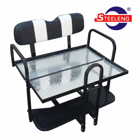 Rear Flip Seat For EZGO Medalist/TXT 1994-Present Model (Black/White Cushion w/t Grab Bar Attachment)