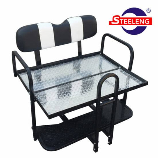 Rear Flip Seat For EZGO Medalist/TXT 1994-Present Model (Black/White Cushion w/t Grab Bar Attachment)