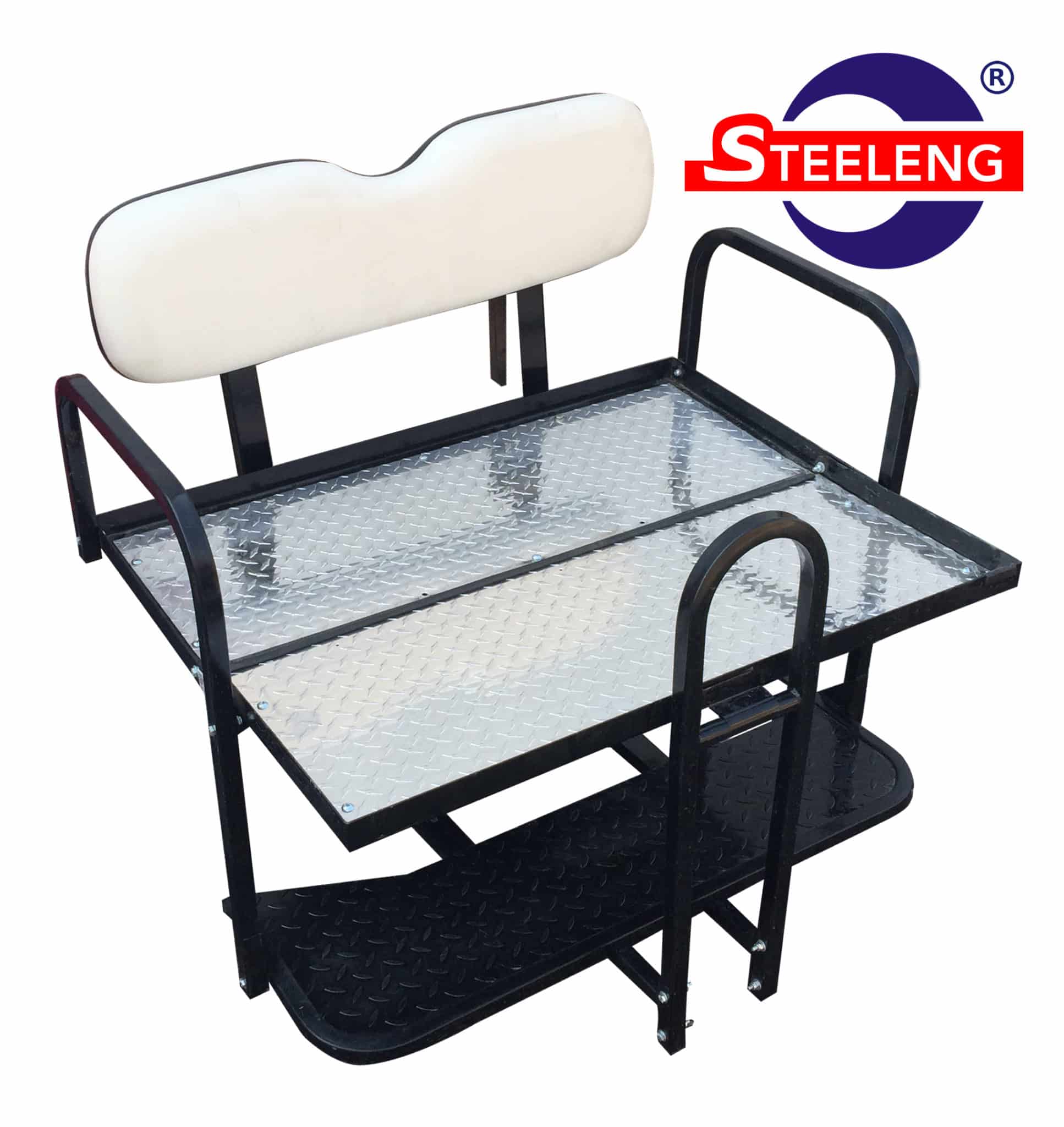 Rear Flip Seat For EZGO Medalist/TXT 1994-Present Model (White Cushion w/t Grab Bar Attachment)