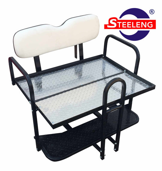 Rear Flip Seat For EZGO Medalist/TXT 1994-Present Model (White Cushion w/t Grab Bar Attachment)