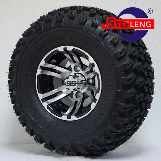 SGC 10" Bulldog Machined/Black Wheel - Aluminum Alloy / STEELENG 22"x11"-10" All Terrain Tire DOT approved Tires Combo - Set of 4