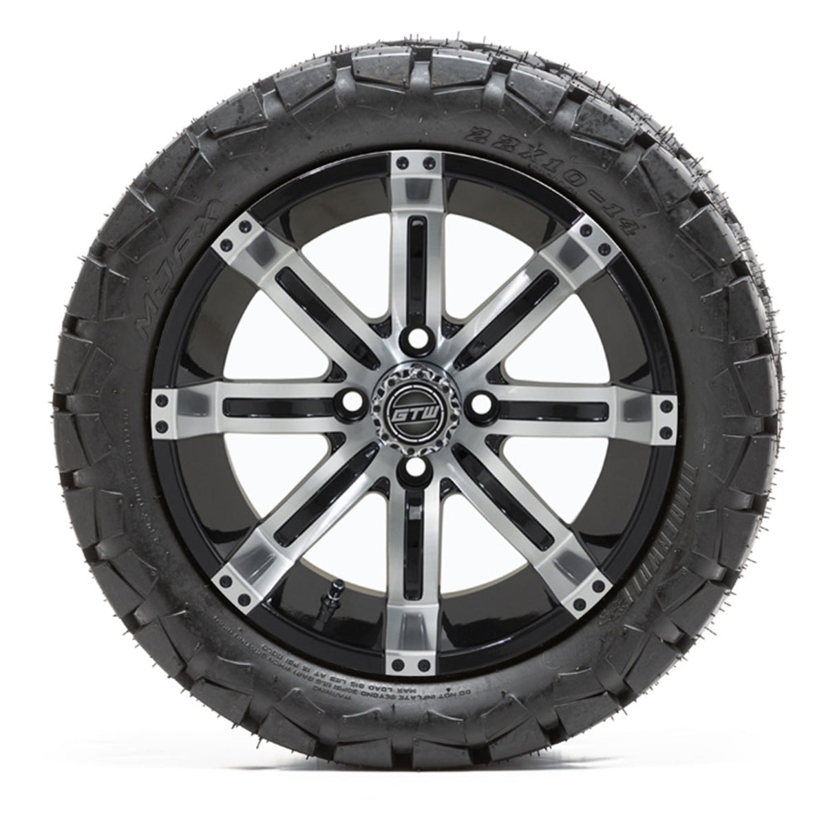 14" GTW Tempest Black and Machined Wheels with 22" Timberwolf Mud Tires "‚Äö√Ñ√∫ Set of 4