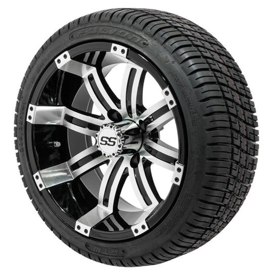 14" GTW Tempest Black and Machined Wheels with 18" Fusion DOT Street Tires  Set of 4
