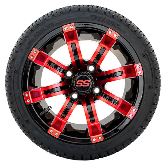 12" GTW Tempest Black and Red Wheels with 18" Fusion DOT Street Tires  Set of 4