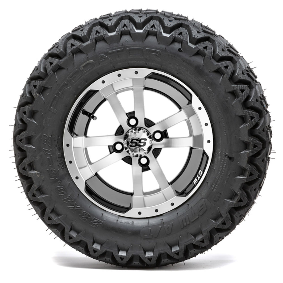 12" GTW Storm Trooper Black and Machined Wheels with 23" Predator A/T Tires "‚Äö√Ñ√∫ Set of 4
