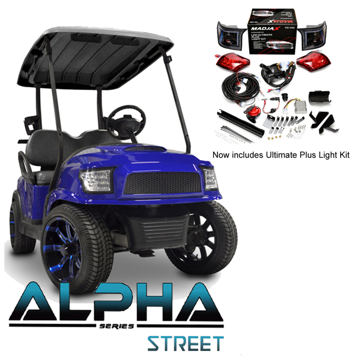 Club Car Precedent/Tempo ALPHA Street Body Kit in Blue with Ultimate Plus Light Kit