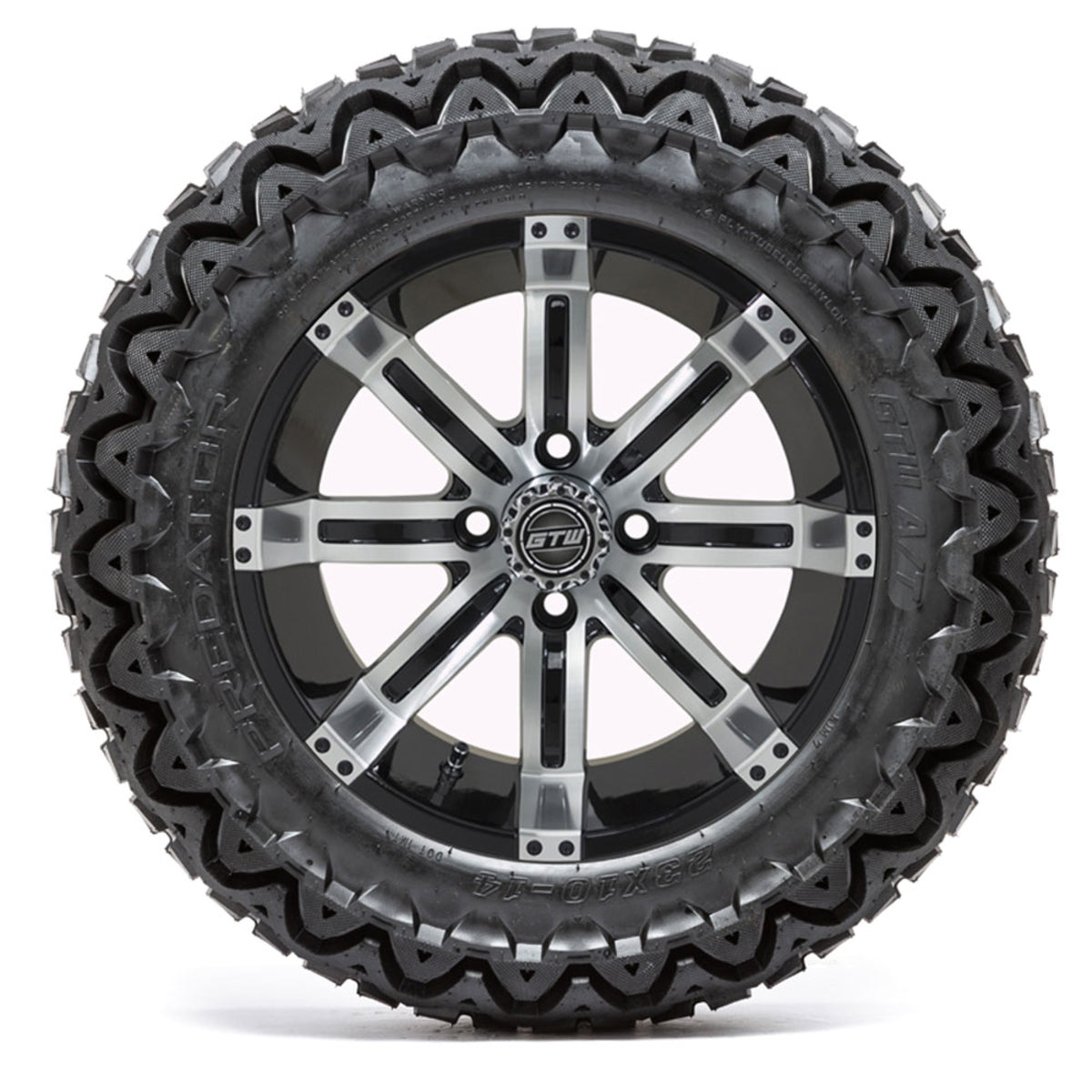 14" GTW Tempest Black and Machined Wheels with 23" Predator A/T Tires "‚Äö√Ñ√∫ Set of 4
