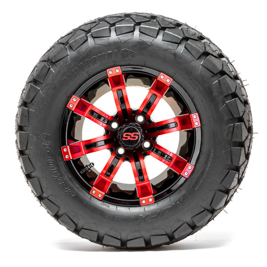12" GTW Tempest Black and Red Wheels with 22in Timberwolf Mud Tires  Set of 4