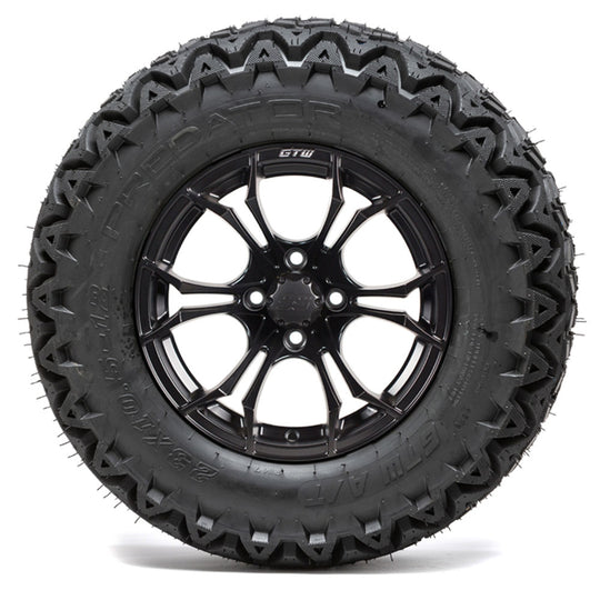12" GTW Spyder Black and Machined Wheels with 23" DOT Predator A/T Tires  Set of 4
