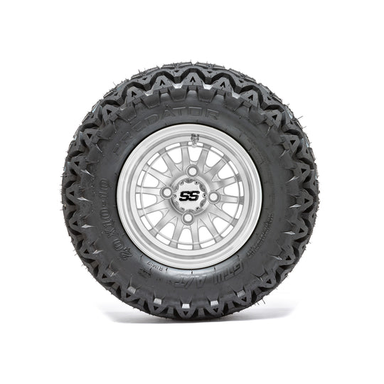 10" GTW Medusa Silver and Machined Wheels with 20" Predator A/T Tires  Set of 4