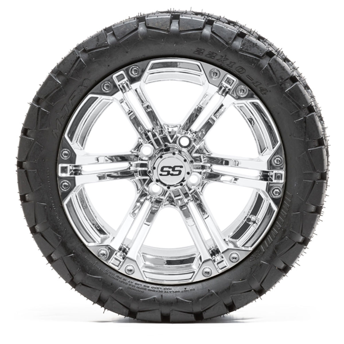 14" GTW Specter Chrome Wheels with 22" Timberwolf Mud Tires "‚Äö√Ñ√∫ Set of 4