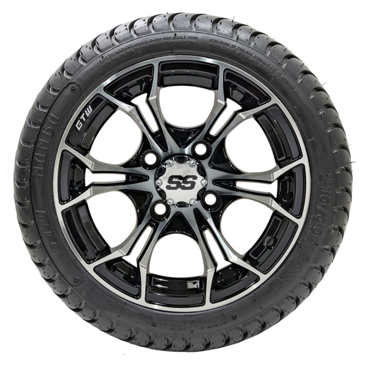 12" GTW Spyder Black and Machined Wheels with 18" DOT Mamba Street Tires "‚Äö√Ñ√∫ Set of 4
