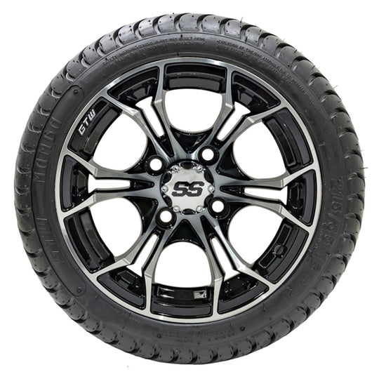 12" GTW Spyder Black and Machined Wheels with 18" DOT Mamba Street Tires  Set of 4