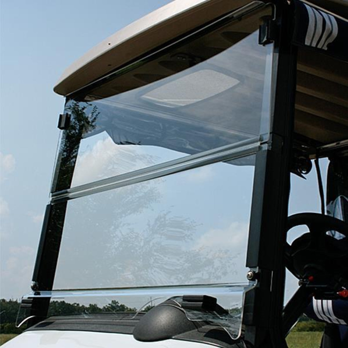 Clear E-Z-GO RXV Impact-Resistant Folding Windshield (Years 2008-Up)