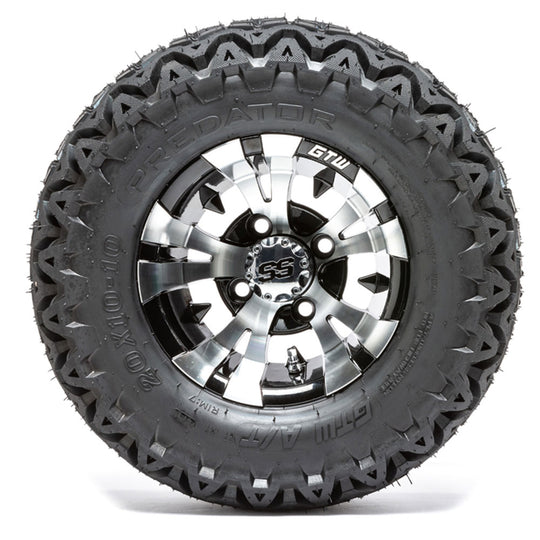 10" GTW Vampire Black and Machined Wheels with 20in Predator A-T Tires  Set of 4