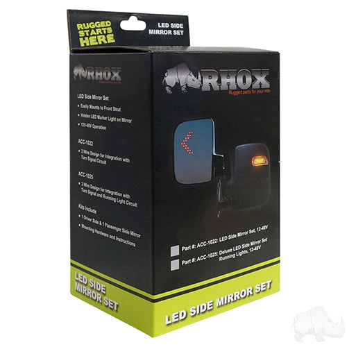 Golf Cart Mirror -Side LED -SET OF 2 -12V-48V -2 wire