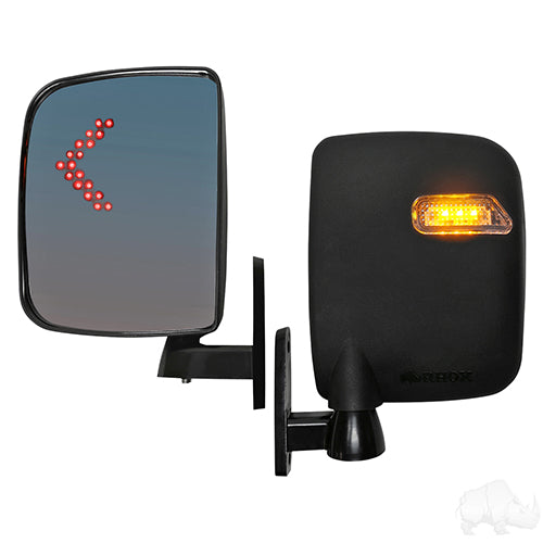 Deluxe LED Golf Cart Side Golf Cart Mirror Set -Running/Turn Signal Lights