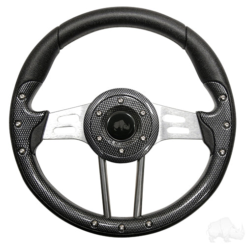 RHOX Golf Cart Steering Wheel -Aviator 4 Carbon Fiber Grip/Brushed Aluminum Spokes 13" Diameter