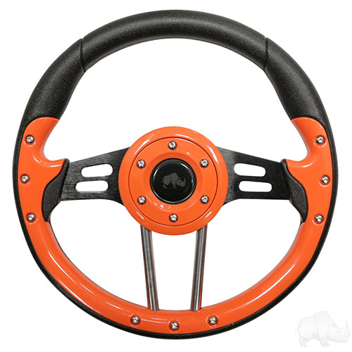 Golf Cart Golf Cart Steering Wheel - Aviator 4 -13" Diameter (Orange Grip/Black Spokes)