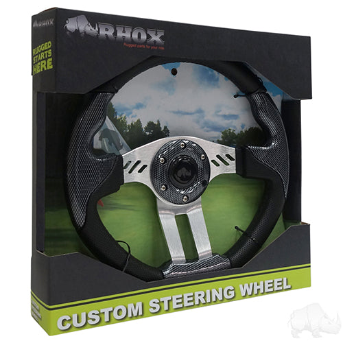 Golf Cart Steering Wheel - Aviator 5 -13" Diameter (Carbon Fiber Grip/Brushed Aluminum Spokes)