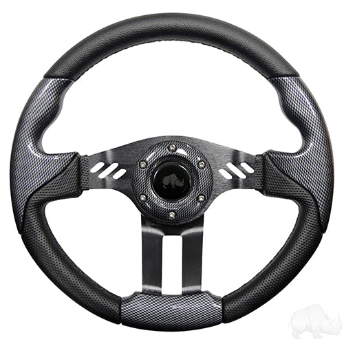 RHOX Golf Cart Steering Wheel -Aviator 5 Carbon Fiber Grip/Black Spokes 13" Diameter