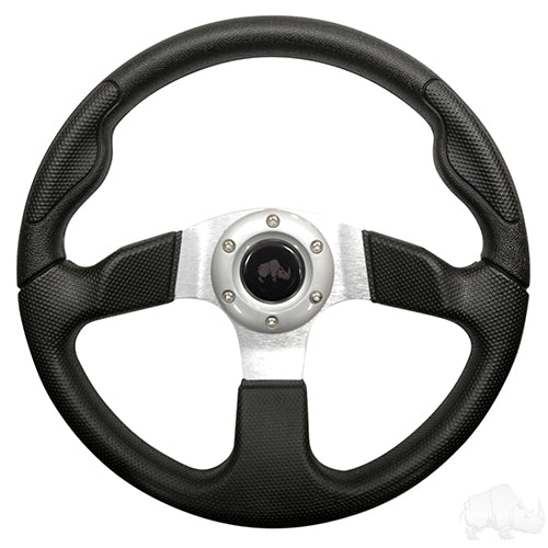 Golf Cart Golf Cart Steering Wheel - Formula GT -13" Diameter (Black Grip/Brushed Aluminum Spokes)